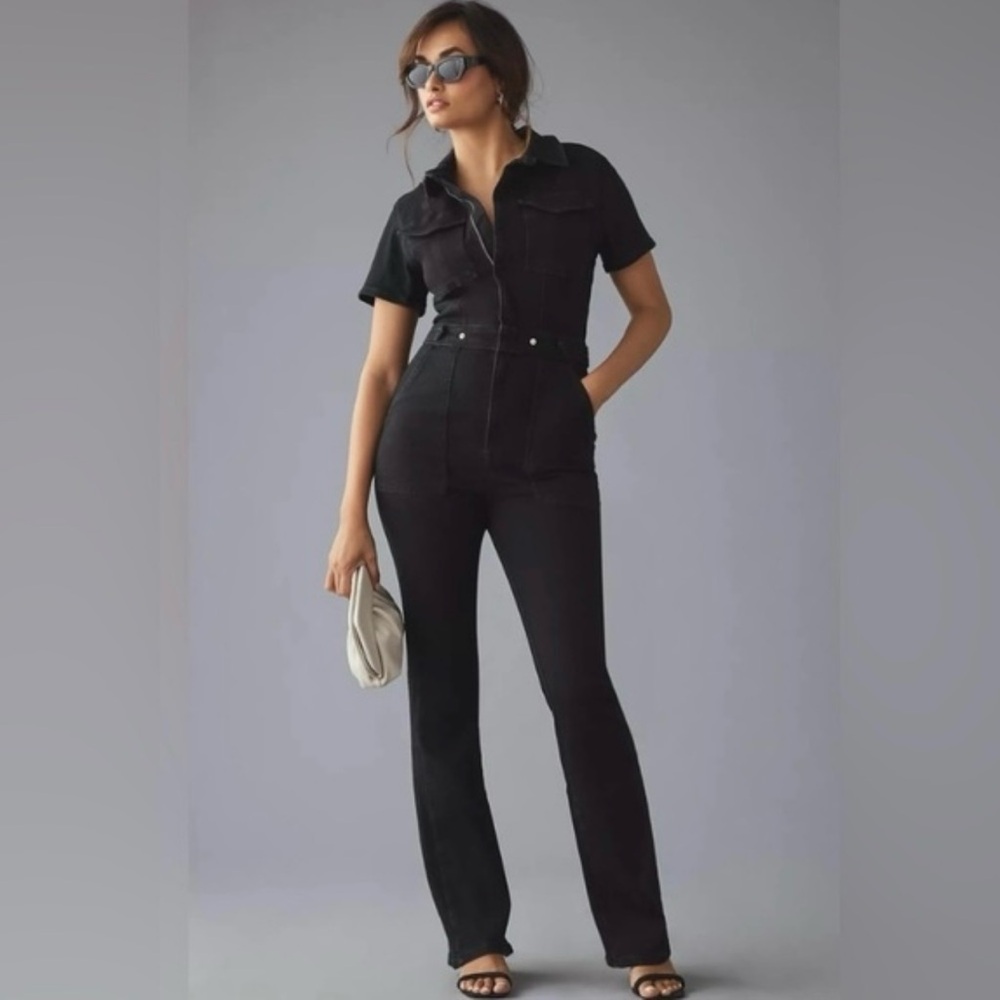 Good American-Fit for Success short sleeve black denim jumpsuit.Size M